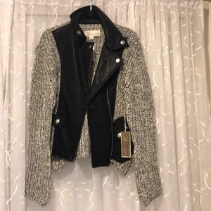 Knit and leather jacket